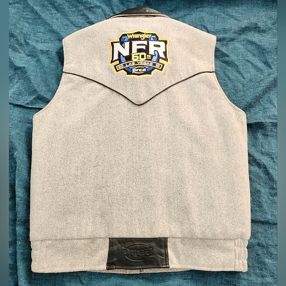 Wrangler Wool, Cotton & Leather Vest, 2018 NFR Las Vegas PRCA Gray Vest, Size S - Picture 10 of 16